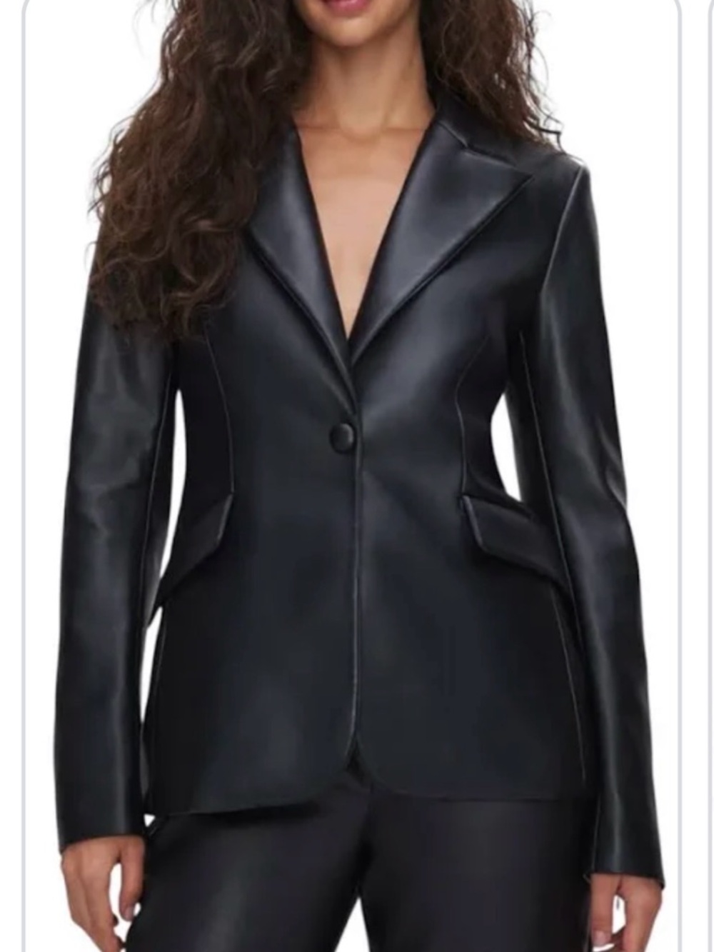 Good American Black Faux Leather Single-Button Blazer